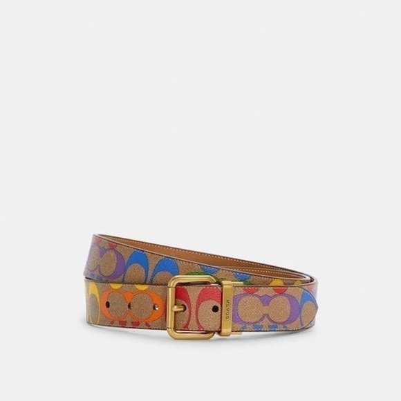 coach Roller Buckle Cut To Size Reversible Belt In Rainbow Signature Canvas - Picture 3 of 6
